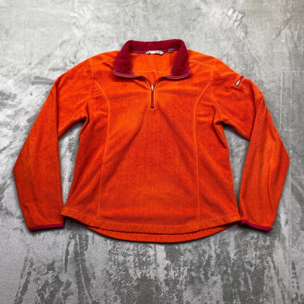 Horny Toad Womens Orange Half Zip Fleece Pullover Maroon Trim Sleeve Pocket Sz S